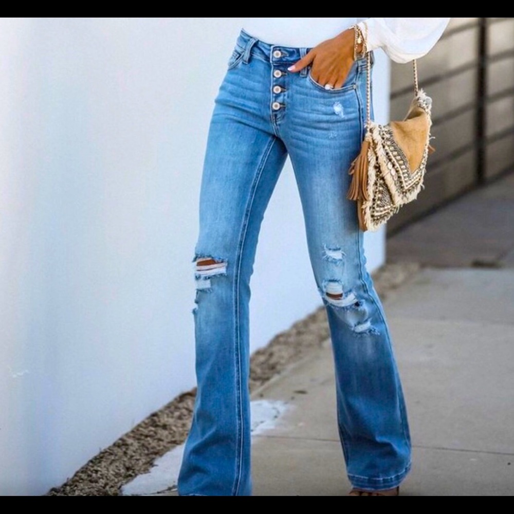 Kancan Multi button flare bottom jeans NEW